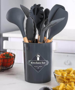 Alternative view of 14 darabos konyhai eszközkészlet, hőálló szilikon fejjel, tartóval, sötétszürke