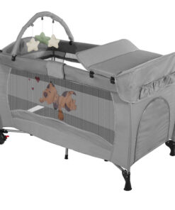 Utazóágy pelenkázó lappal és játékhíddal, szürke